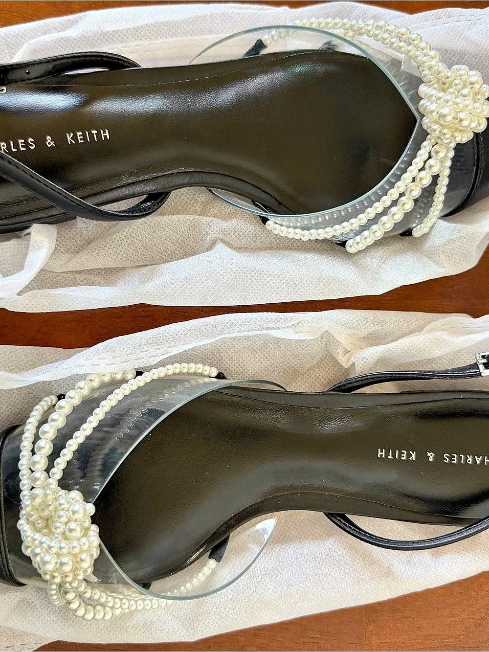 Charles & Keith Pearl-Embellished Slingback Flats